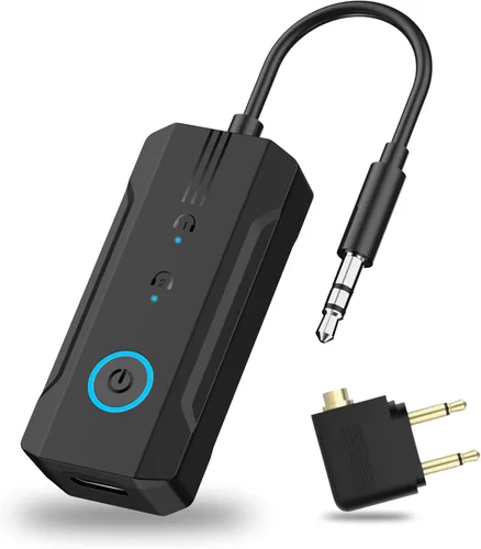 Receptor transmisor Bluetooth 6.0 para avión 2026 para 2 Airpods o auriculares, esenciales de viaje en avión, adaptador Bluetooth inalámbrico 2 en