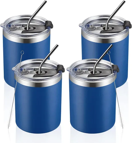 Vista 8 de MEWAY Paquete de 8 tazas de café de 12 onzas con tapa, taza de café reutilizable de acero inoxidable aislada, taza de café duradera de doble pared