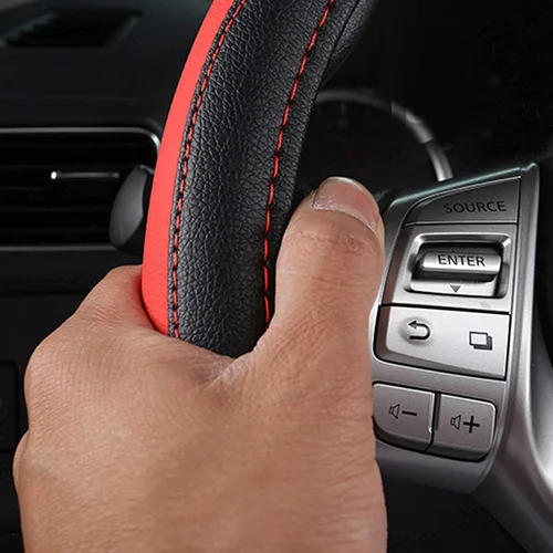 Vista 7 de Funda de cuero para volante de auto, protector antideslizante para volante de auto de cuero de microfibra transpirable, ajuste universal