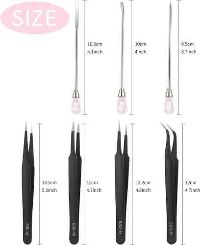 Vista 3 de Juego de 11 herramientas de moldes de resina de silicona, agujas para agitar, cuchara, herramientas de precisión, juego de pinzas electrónicas