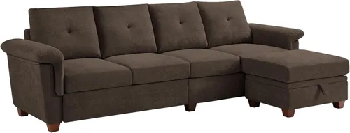 Vista 8 de Sofá Seccional Convertible con Almacenamiento, Sofá en Forma de L de 4 Asientos con Chaise y Portavasos, Sofás Modernos de Tela de Microfibra