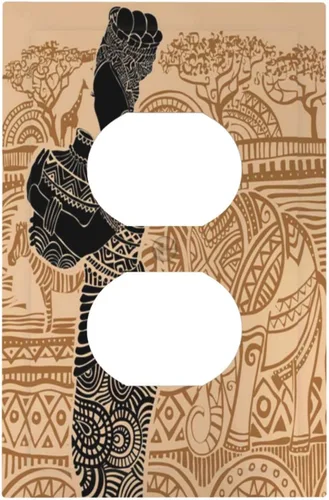 Vista 2 de Placa de pared con dispositivo dúplex de 1 cuadrilla para mujer africana, cubierta de interruptor de luz de elefantes, placa frontal eléctrica