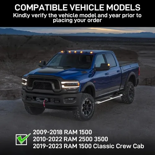 Vista 3 de Estribos de 6.5 pulgadas compatibles con Dodge Ram 1500/2019-2023 Ram 1500 Classic 2009-2018/Ram 2500 3500 Crew Cab (4 puertas de tamaño completo)