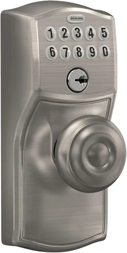 Vista 3 de Schlage Cerradura de teclado electrónico, manija de palanca, borde Camelot Bronce Envejecido