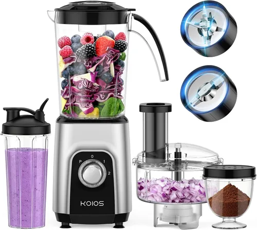 KOIOS Mezcladora/procesador de alimentos Combo Max 1000W, jarra 4 en 1 de 34 onzas, taza de mezcla de 22 onzas, picadora de carne y picadora de