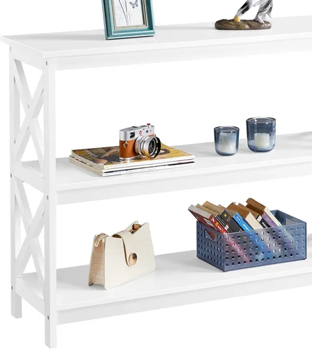 Vista 15 de Yaheetech Soportes de televisión y centros de entretenimiento con estante de almacenamiento de 3 niveles para sala de estar, gris