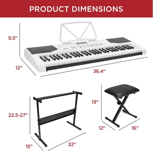 Vista 24 de Best Choice Products Juego completo de piano de teclado electrónico para principiantes de 61 teclas con teclas iluminadas, pantalla LCD