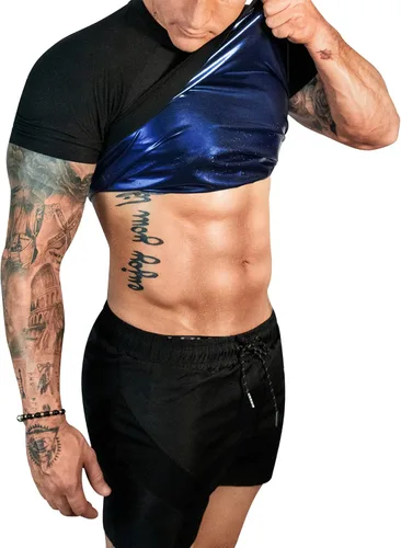 Vista 7 de FUXERT - Camisa de sauna para hombre, traje de sudor para gimnasio, ejercicio, camisa de compresión, ropa de entrenamiento moldeadora