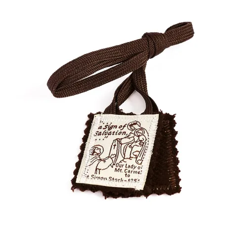 Vista 6 de Brown Scapular Mt. Carmel 100% lana fabricada en Estados Unidos, calidad hecha a mano (individual)