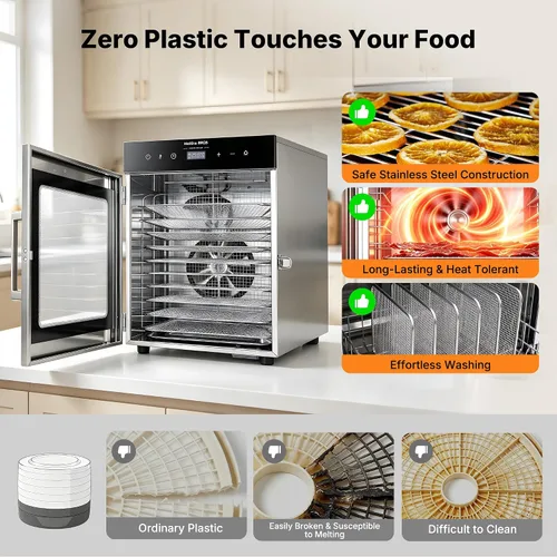 Vista 5 de Máquina deshidratadora de alimentos Hakka 10-Bandejas, 800W para Jerky