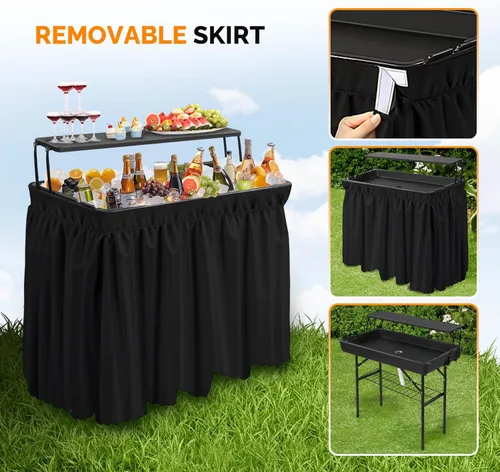 Vista 5 de VINGLI Mesa enfriadora portátil con estante de almacenamiento adicional, acero aleado, negro, modelo picetable