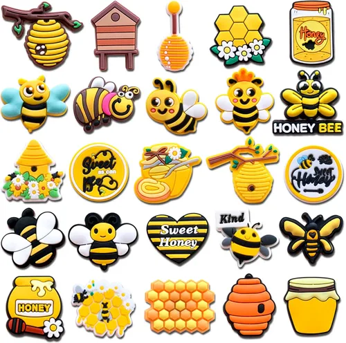 Fohiahfce 25 dijes para zapatos de abeja para decoración de zuecos, sandalias y zapatos, accesorios de abejorro de miel, dijes para niños, niñas,