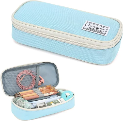 Vista 6 de FUXINGYAO Estuche para lápices, bolsa para lápices multicompartimento, bolsa portátil para lápices (2101-big-BK)