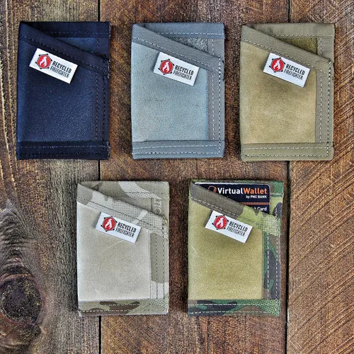 Vista 4 de Recycled Firefighter Sergeant - Cartera delgada para hombres y mujeres, cartera minimalista con bolsillo frontal con clip elástico para dinero