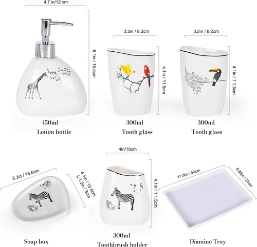 Vista 3 de Juego de accesorios de baño blancos, decoración moderna de baño de encimera, juego de accesorios de baño de lujo de 6 piezas, completo