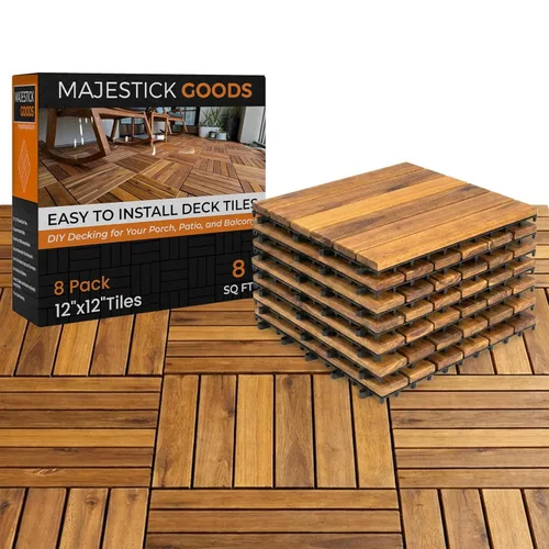 Majestick Goods Azulejos largos entrelazados de 12 x 12 pulgadas – Elegantes azulejos de patio para suelos de exterior – Madera de acacia duradera,