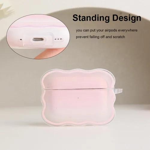 Vista 8 de Compatible with Apple AirPods Pro 2 Generation 2022 Case Cover, Lovely Waves Design Shockproof Soft Clear TPU AirPods Pro2 Protector with Keychain