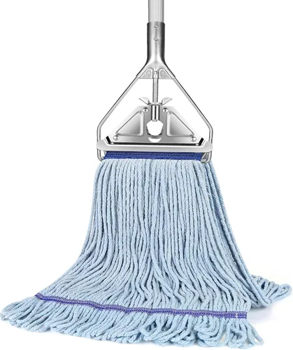 Trapeador de Cuerda Resistente para Limpieza de Pisos - Trapeador Húmedo Industrial Comercial con Mango de 59 Pulgadas para Limpieza de Hogar,