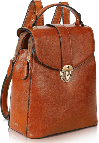 rofozzi Mochila para mujer pequeña - Mochila pequeña a la moda - Mochila de cuero para viajes, trabajo o uso diario, Chico, marrón, Mochila