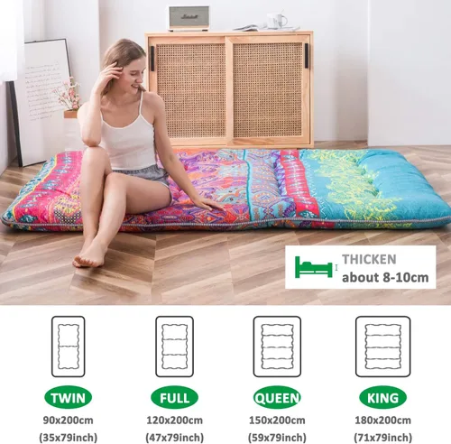 Vista 18 de Shiki - Colchón de futón japonés, colchón grueso de suelo, almohadilla de dormir enrollable con funda lavable para dormitorio de invitados