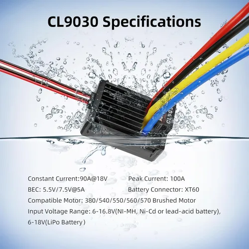 Vista 2 de Radiolink CL9030 90A (2S-4S) cepillado ESC impermeable integrado 5A BEC seleccionable 5.5V/7.5V controlador electrónico de velocidad