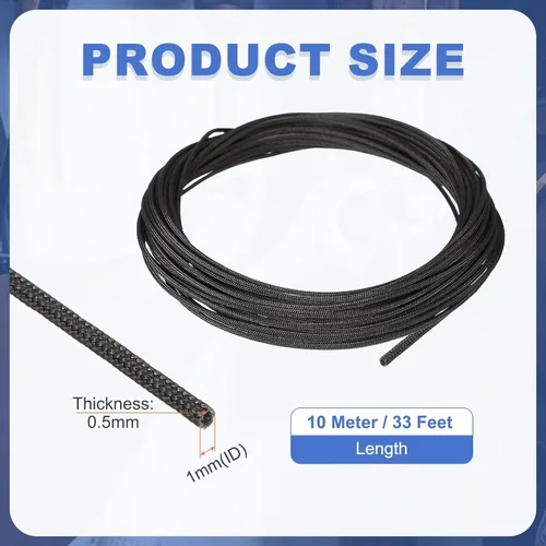 Vista 2 de uxcell Protector de Cable Aislante, 1mm/0.04 Pulgadas - 10m/33 Pies Manga de Fibra de Vidrio de Alta Temperatura Negra
