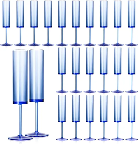 Vista 15 de 12 Piezas de Copas de Champán de Vidrio Ámbar de 5.4 Oz con Tallo Largo, Copas de Champán de Plástico Acrílico, Copas de Vino Espumoso
