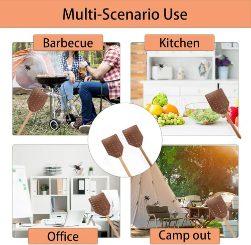 Vista 7 de DEBETOOL Juego de matamoscas – Paquete de 2 matamoscas de cuero de madera con cuerda para colgar, matamoscas resistente para interiores y exteriores