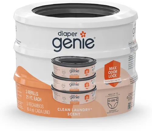 Diaper Genie Bags - Recambios de 270 unidades (paquete de 3) aroma para ropa sucia | Recambios de cubo de pañales con bloqueo máximo de olor |