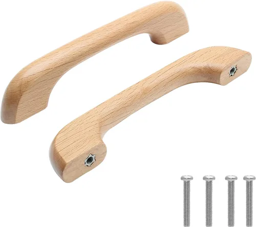 Uenhoy 10 tiradores de madera natural para gabinete, 5 pulgadas de longitud, espacio entre agujeros de 3-3/4 pulgadas | Manijas de madera maciza