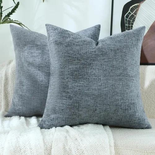 Stellhome Juego de 2 fundas de almohada de felpilla azul gris de 16 x 16 pulgadas, fundas de cojín con textura de línea suave, decoración bohemia