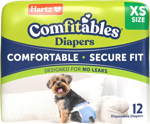 Vista 17 de Hartz Comfitables - Pañales desechables para perros, talla XXS, 42 unidades, ajuste cómodo y seguro, fácil de poner, pañal súper absorbente