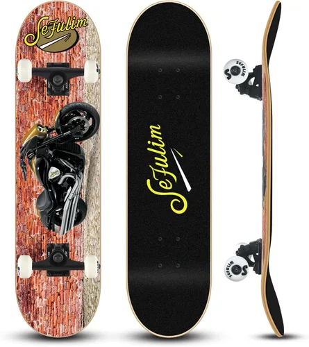 Vista 10 de Sefulim 31 x 8 Inch Complete Skateboard 7 Layer Canadian Maple Double Kick Deck Concave Cruiser Trick Skateboard for Boys Girls Teens Adults Beginner