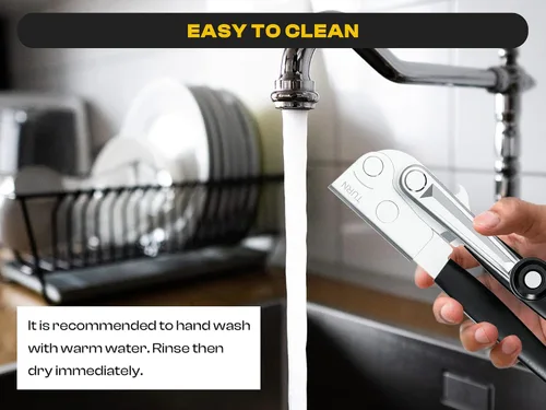 Vista 6 de Abrelatas resistente con imán – Abrelatas comercial manual para personas mayores, de mano, hoja afilada, borde liso, perilla plegable para un fácil