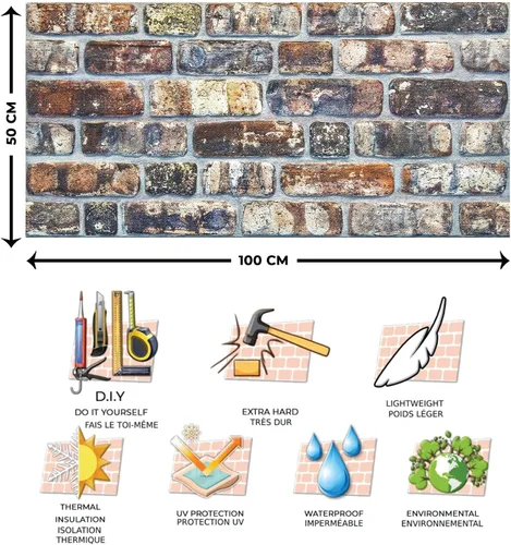 Vista 4 de Dundee Deco Paneles de pared 3D de ladrillo sintético, revestimiento, paneles de pared con aspecto de piedra multicolor, revestimiento de espuma
