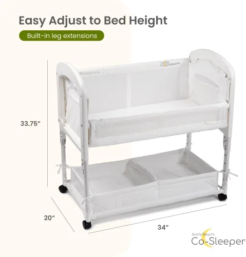 Vista 6 de Arm's Reach Cambria Co-Sleeper - Moisés de noche con patas ajustables en altura, extremos de madera curvos, laterales de malla transpirable