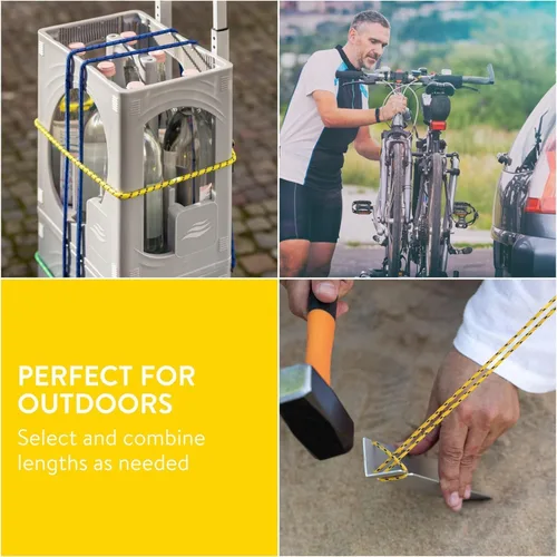 Vista 4 de PRETEX Cuerdas elásticas resistentes con ganchos – Juego de 12 – Cuerdas elásticas cortas y largas para acampar y al aire libre – Correas elásticas