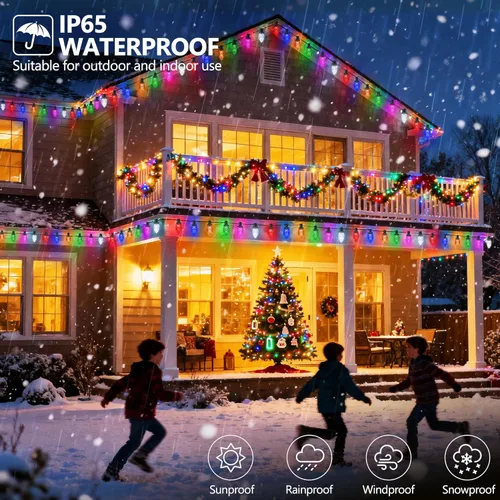 Vista 3 de iBaycon Luces de Navidad RGB C9, 65 pies, 100 luces LED que cambian de color, control remoto conectable, impermeable, al aire libre, cadena de luces