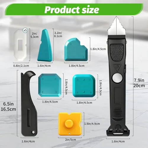 Vista 8 de Herramienta de calafateo 6 en 1, herramienta de acabado y removedor de lechada con raspador con 6 almohadillas de silicona, herramienta