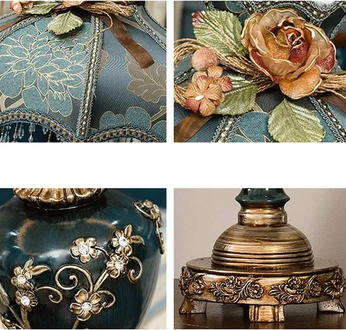 Vista 4 de JITEM Lámpara de Mesa de estilo europeo E27 Lámpara de mesa de lino Lámpara de noche retro Lámpara de noche cuidadosamente tallada lámpara