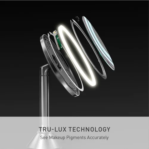 Vista 3 de Espejo de acero inoxidable con sensor de luz Simplehuman, de 5 pulgadas, ideal para maquillarse, ampliación 10x