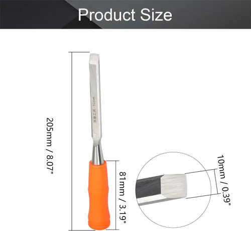 Vista 2 de Utoolmart Cincel de madera para carpintería de 0.394 in de ancho cabeza plana de talla de acero de alto carbono y mango de PVC para carpintería