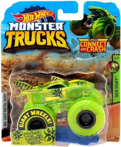Monster Trucks Shark Wreak con Connect and Crash car 33/50 - Sick Stuff 5/5 (Camión fundido a presión a escala 1:64)