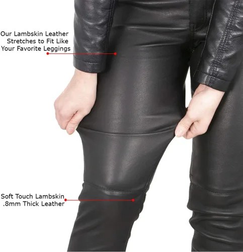 Vista 3 de Milwaukee Leather MLL6690 "Sandy" Pantalones de cuero de cordero elástico para mujer en color negro - 0