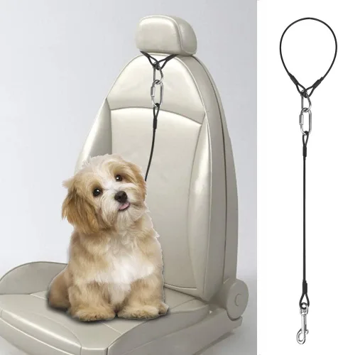 Vista 6 de Sonku - Paquete de 2 cinturones de seguridad de automóvil para perros, correas de seguridad de cable de acero a prueba para perros pequeños