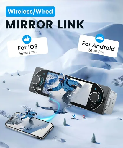 Vista 3 de Rimoody Estéreo de coche de un solo DIN con CarPlay inalámbrico y Android Auto, pantalla táctil de 5.1 pulgadas con Bluetooth 5.2, FM/RDS, EQ