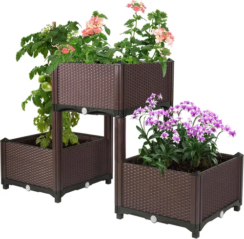 Vista 8 de D'vine Dev Camas elevadas – Caja de jardín elevada con tapón de drenaje, macetas de pie para kit de jardinería de vegetales/flores/hierbas, RGB-4