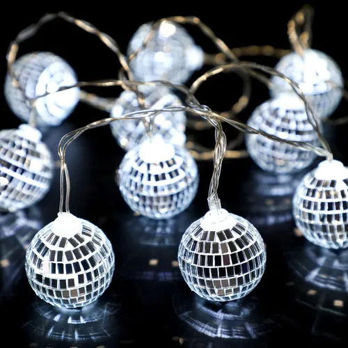 Vista 2 de Zhanmai Guirnalda de 30 luces LED de bola de discoteca para decoración de mini espejo iluminado, bolas de discoteca para 70 y 80 s, suministros