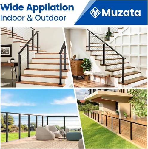 Vista 5 de Muzata Pasamanos de acero inoxidable preperforado de 6 pies 6 pulgadas con tapa de extremo de conector de extensión para fácil instalación