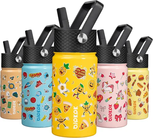 Vista 52 de BJPKPK Botella de Agua Aislada con Tapa de Pajita, 15 oz Botellas de Agua de Acero Inoxidable, Reutilizable a Prueba de Fugas sin BPA Termo, Frasco